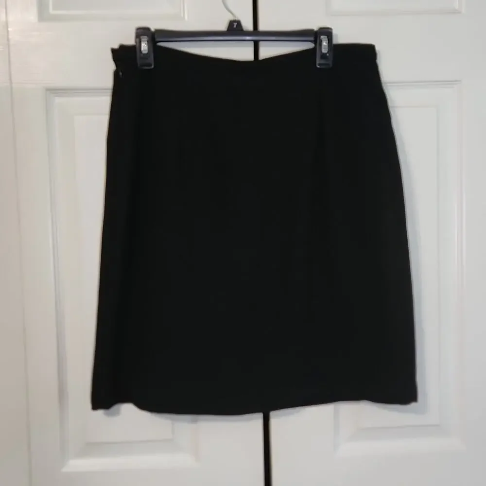 Vintage Women's Sport Collection Black Faux Wrap Skirt Size 14 Side Zip Academia
